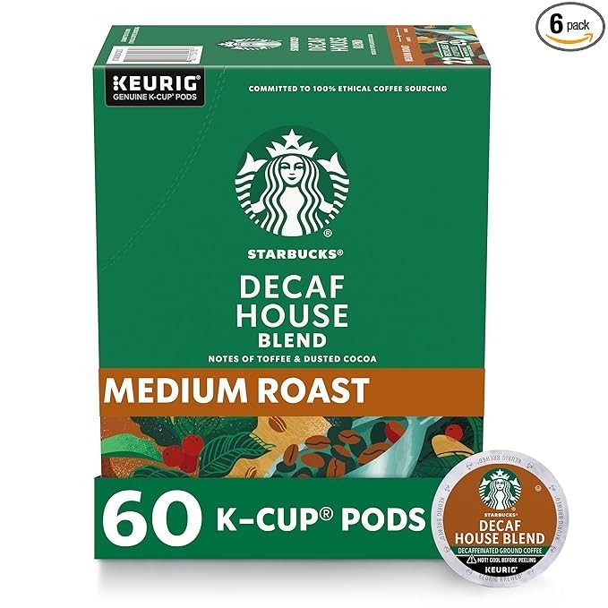 Starbucks K-Cup Pods Medium Roast Decaf House Blend 60ct Hot