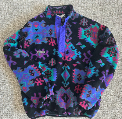 Vintage 90s Columbia 1/4 Snap Fleece Pullover Men M Aztec Geometric Made in USA