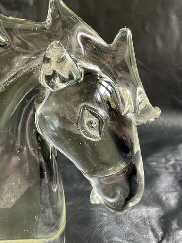 CABEZA DE CABALLO DE CRISTAL TRANSPARENTE MURANO - 8,25" - PESADA - ETIQUETADA - 2 ASTILLAS - Imagen 11 de 13