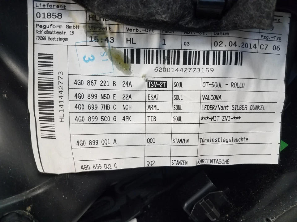 Panel de puerta del conductor trasero izquierdo Audi S6 Quattro C7 2014 #1779 Foto 4 de 4