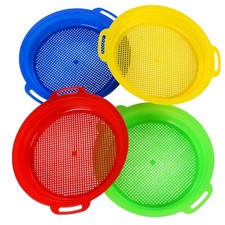 4 Pack Sand Sifters for Kids, Beach Sand Toys Sieve Set Red Blue Yellow Green