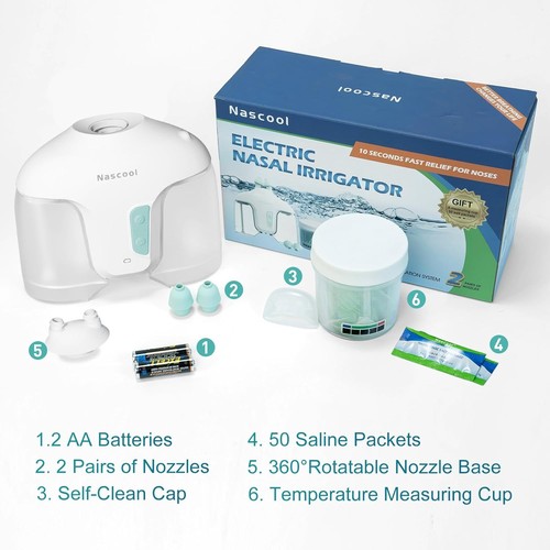 Electric Nasal Irrigation System - 50 Salt Packets & Dual Modes for Relief - Picture 7 of 11