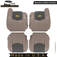 2002 For Chevrolet Avalanche Genuine Leather/Cloth Front Seat Covers Med Neutral