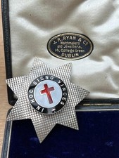 Large Boxed Irish Sterling Silver & Enamel Masonic Knights Templar Breast Badge