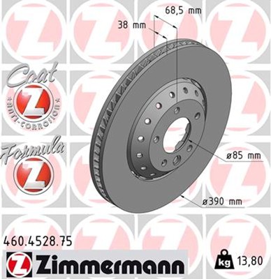 1x ZIMMERMANN Bremsscheibe FORMULA Z 460.4528.75 für PORSCHE CAYENNE 92A Diesel