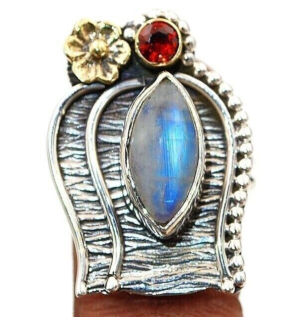 Natural Rainbow Moonstone India 925 Sterling Silver Ring Jewelry Sz 6.5