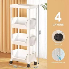 Storage Trolley Cart on Wheels 4 Tier Kitchen Bathroom Laundry Rolling Rack Uk