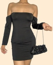Cute Basic Long Sleeve Strapless black Mini dress 