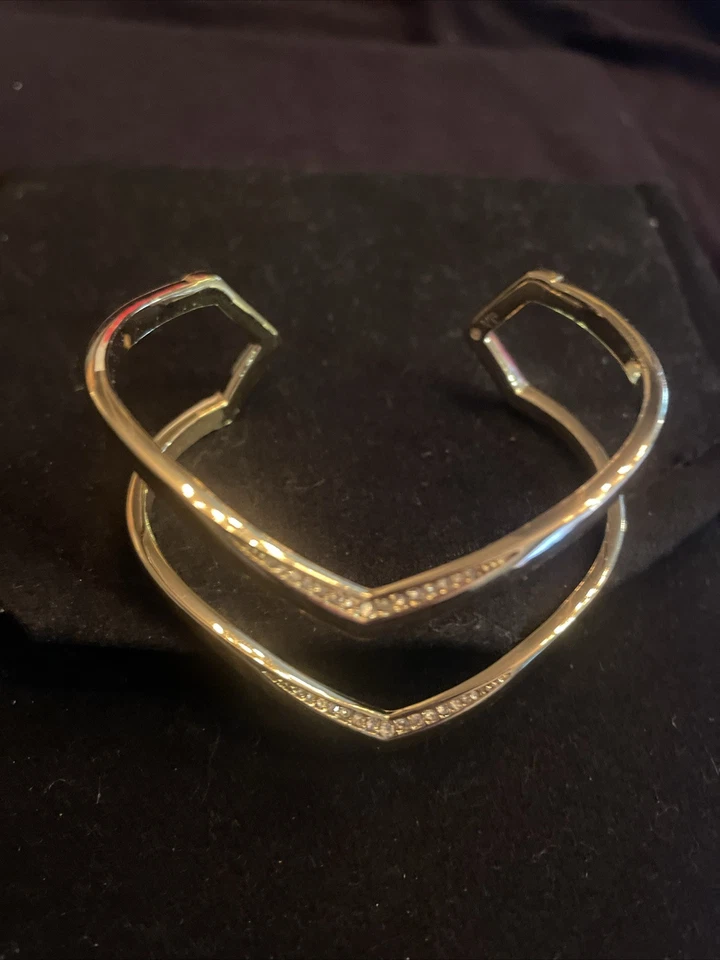 Vera Bradley Gold Sparkling Crystal Chevron Open Cuff Bangle Bracelet - Image 2 of 4