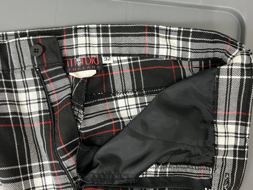 Pantalones de poliéster clásicos Morbid Thread Plaid negro/blanco/rojo Foto 3 de 4
