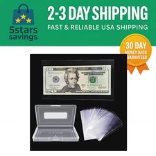 100 Clear Currency Sleeves & Storage Case - Durable PP Protection for Banknotes