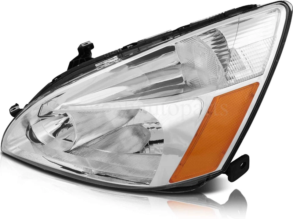 For 2003-2007 Honda Accord Headlight Assembly Headlamp Pair Chrome RH+LH - Image 3 of 4