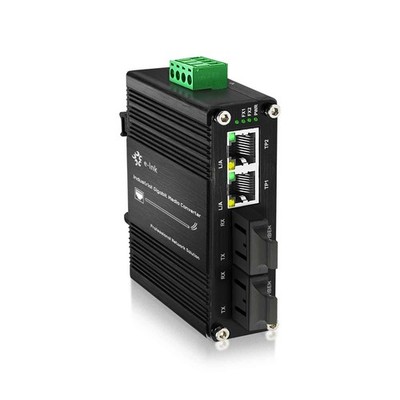 Industrial 2-port Gigabit Media Converter Ethernet to SC Fiber (2×RJ45 + 2×SC)
