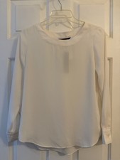 NWT Women  s Banana Republic Sheer White Long-Sleeve Round-Neck Blouse, XS Petite