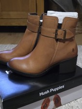 Image of Hush Puppies Hensley Brown Leather Buckle Boots Size 4 - Brand New