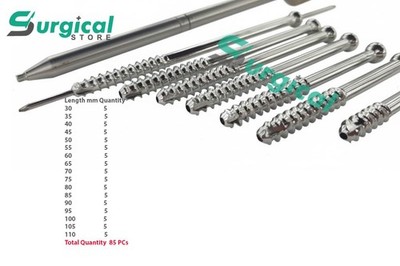 6.5mm Cannuläted Cäncellous Screws 32mm thread Stainless Steel-316L 85 PCs Set S
