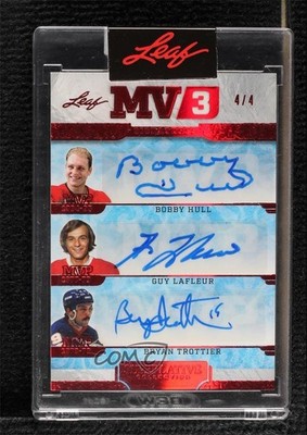 2020 Leaf Superlative Collection MV3 Red 4/4 Bobby Hull Guy Lafleur Auto HOF vy5