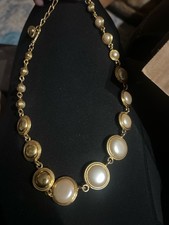 Image of VintageAnne Klein Gold Tone Bezel Set Graduated Faux Pearl Necklace withToggle 