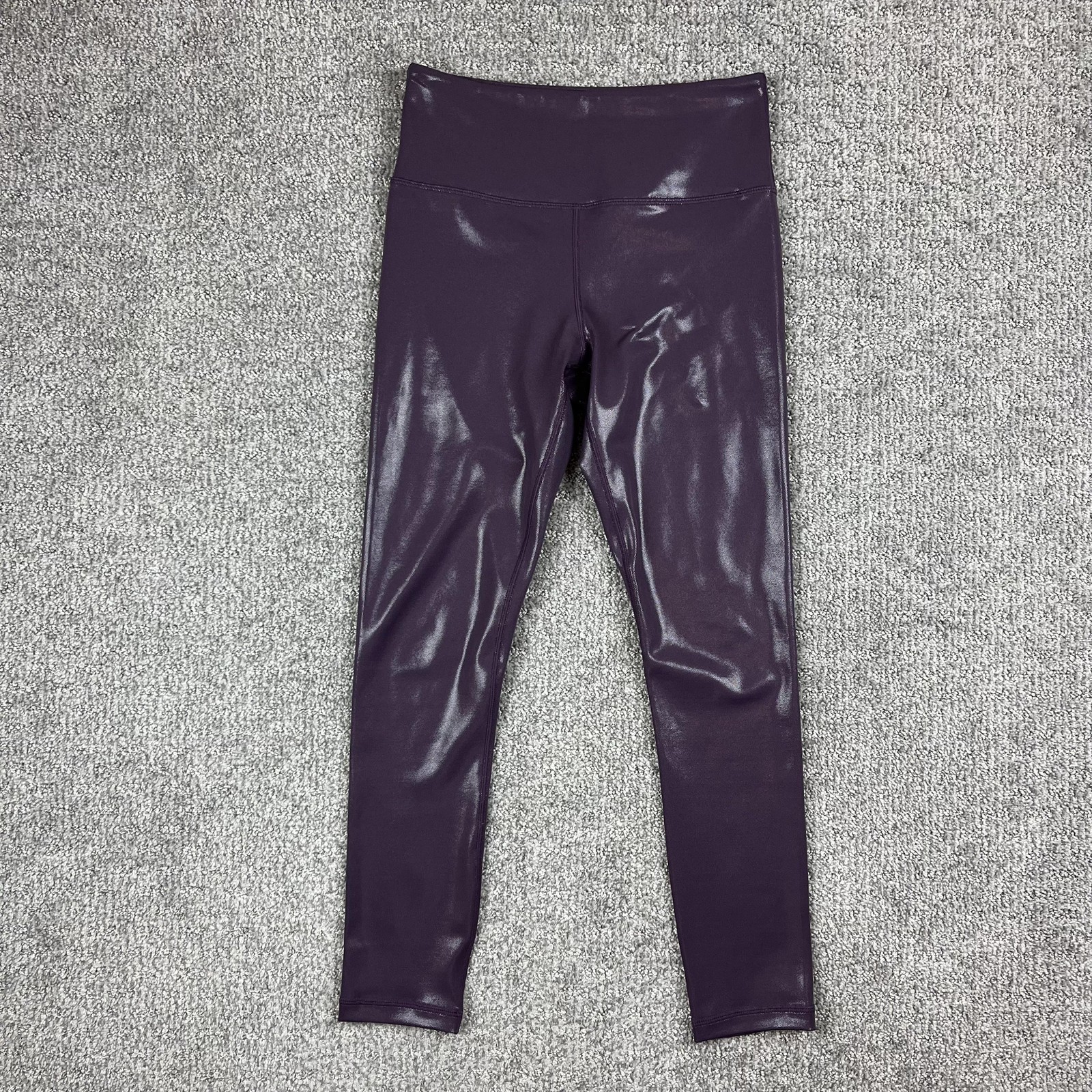 Zyia Active Pants Womens 4 Purple High Rise Shiny Metallic Leggings Athleisure