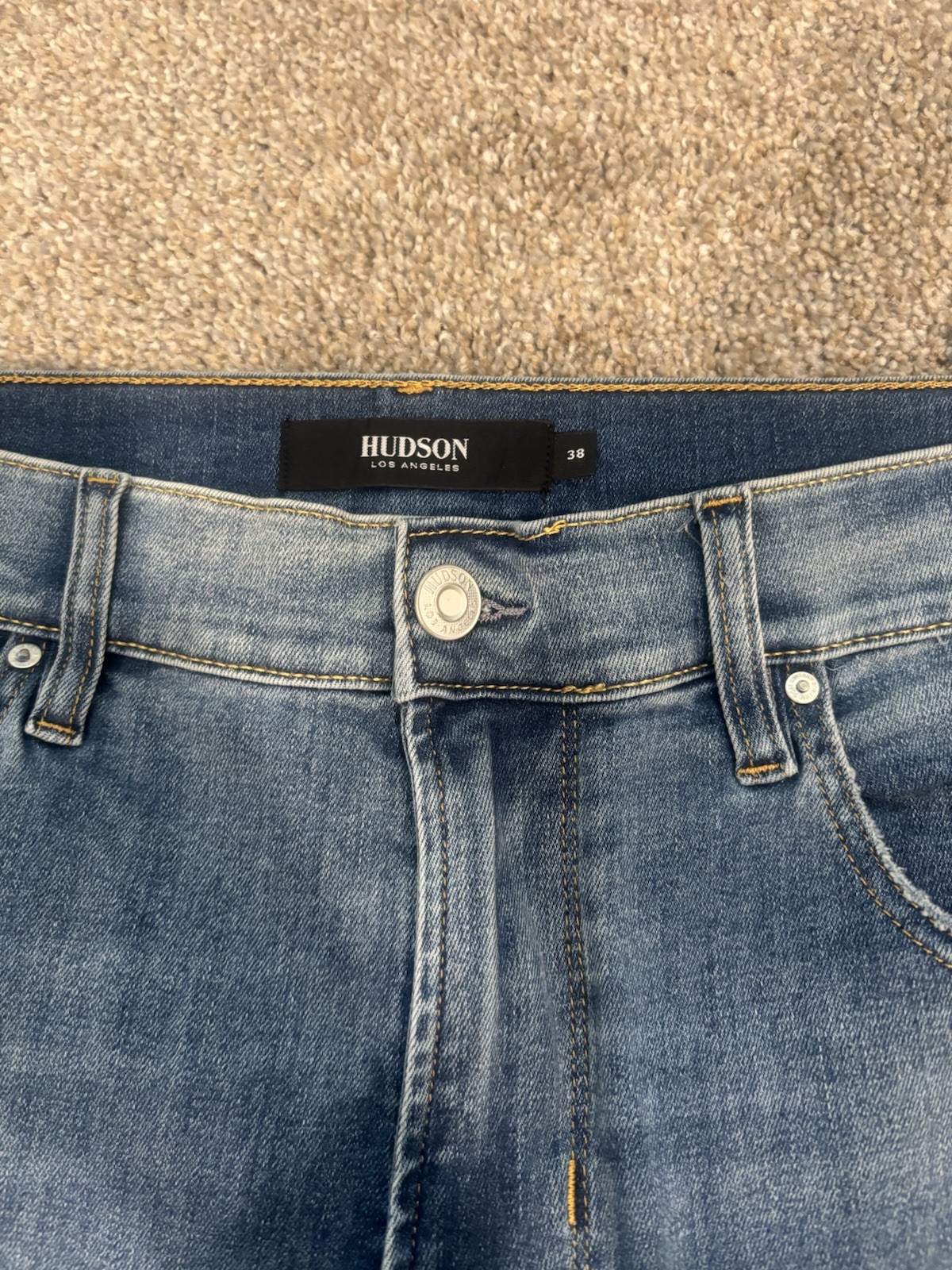 Hudson Straight Denim Jeans Blue Medium Wash Button Closure 