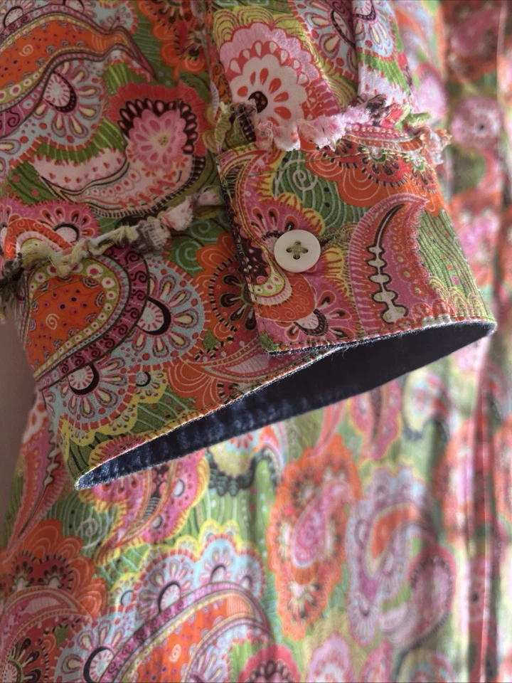 Vestido túnica Dizzy Lizzie Chatham cachemir dobladillo deshilachado L vibrante estampado mod fabuloso Foto 3 de 4