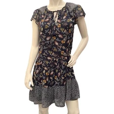 DR2 Floral Short sleeve, ruffles, fit & flare solid ruffle accents Blue Dress XS