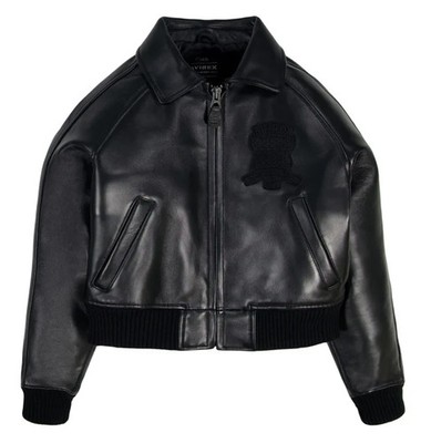 new women  Avirex Black Real Bomber American Flight Jacket Real Leather