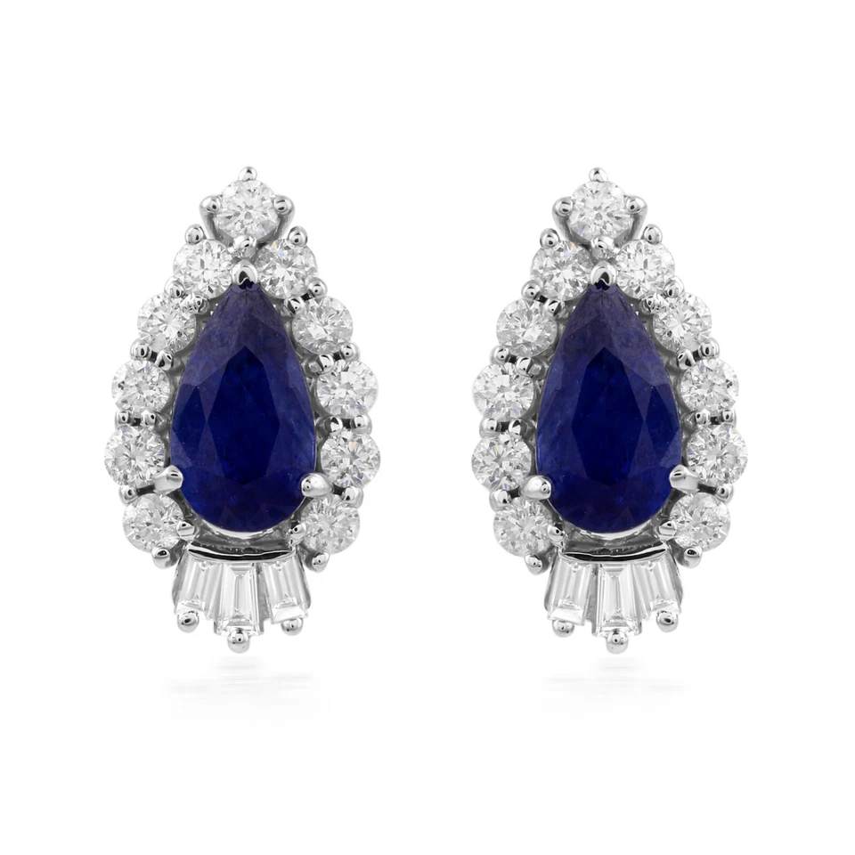 2.37 Tcw Lab Grown CVD Diamond Blue Sapphire Pear Stud Earrings 18k White Gold - Image 2 of 4