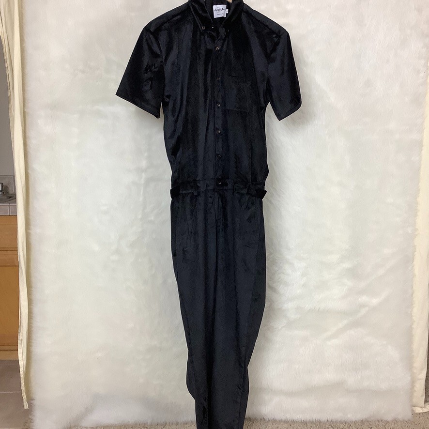 RomperJack Men's Black Velvet Short Sleeve Jumpsuit