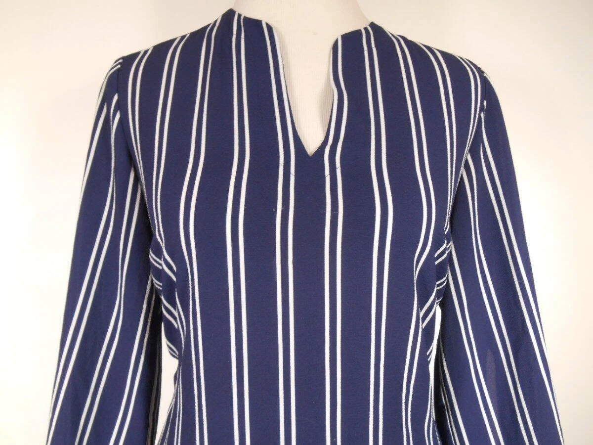 Bellissima camicetta donna piccola Michael Kors blu a righe design LS stile tunica