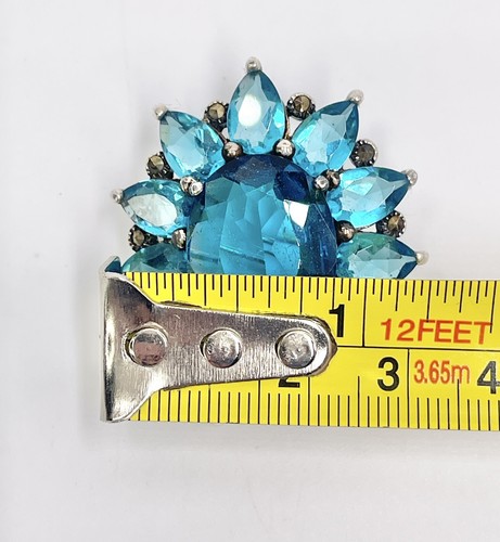 Vintage Brooch Sterling Silver Vivid Blue Glass Marcasite - Picture 11 of 11