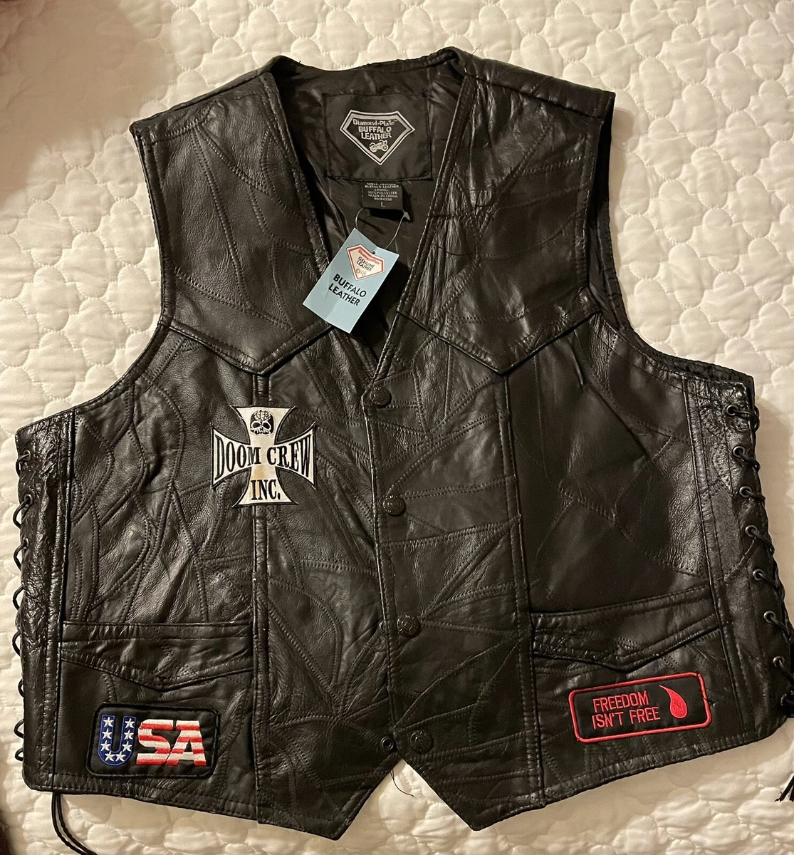Buffalo leather vest motorcycle cheap
