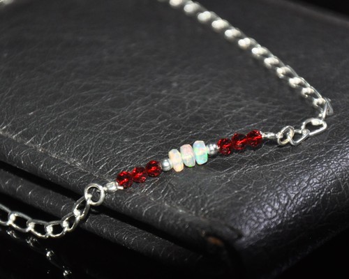 Ethiopian Opal and Crystal Beaded Necklace, Fire opal Pendant, Sterling Silver - Picture 3 of 3