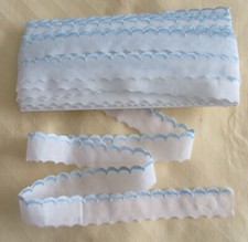 Schöne Alte weiße Spitzenborte mit hellblauer Stickerei.  15 Meter lang !