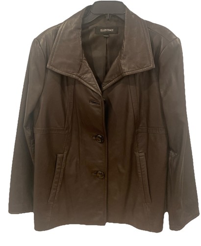 Ellen Tracy Brown Soft Leather Jacket 3 Button Closure Side Pockets Women’s XL - Picture 2 of 14