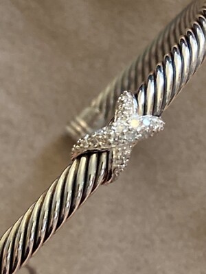 USED David Yurman Sterling Silver Diamond X Station 4mm