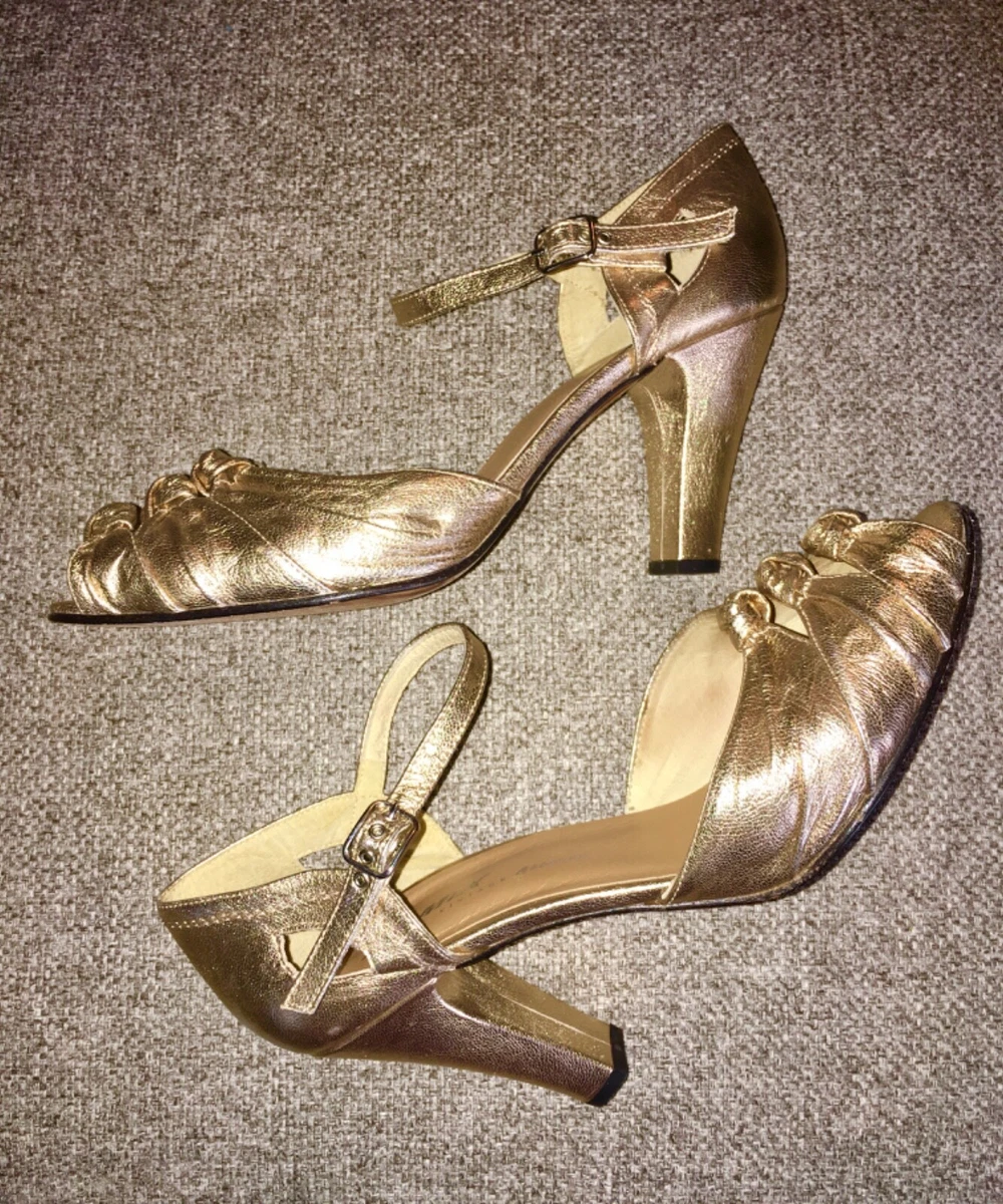RE MIX VINTAGE FOOTWEAR Brand RITZ GOLD HIGH HEEL SIZE 10 42 30s