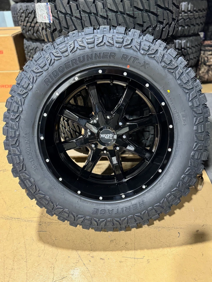20x10 Black Moto Metal MO970 Wheels 35" RT AT Tires 8x6.5 Dodge Ram 2500 3500 - Image 2 of 4