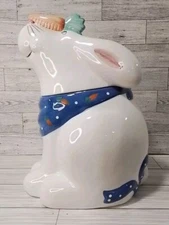 Vintage Coco Dowley Rabbit Bunny Cookie Jar with Carrot on Blue Scarf  - Rare