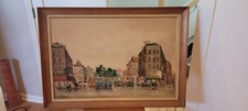 Original vintage framed oil on canvas large cityscape by Falvi