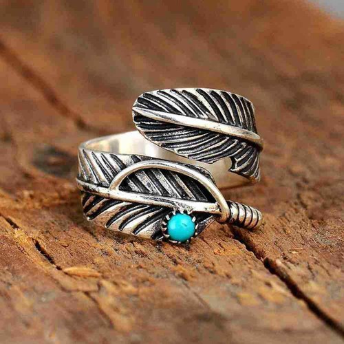 Navajo Indian Handmade Sterling Silver Turquoise Feather Nice Adjustable! N0B9 - Picture 7 of 12