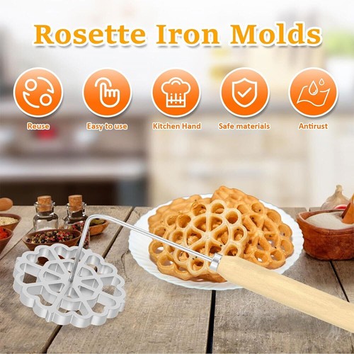 Cake Maker Cookie Bake Mold Swedish Rosette Iron Tool Waffle Bunuelos DIY Mould - Picture 3 of 18
