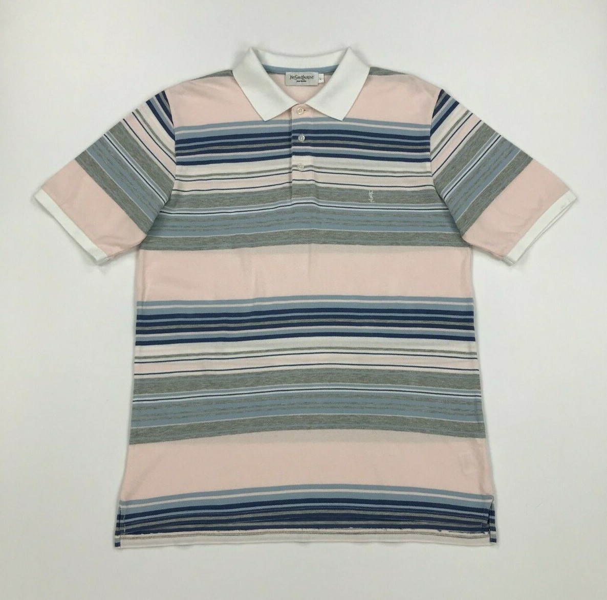 Polo Shirt uomo rosa pallido e blu a righe Yves Saint Laurent media vintage A B