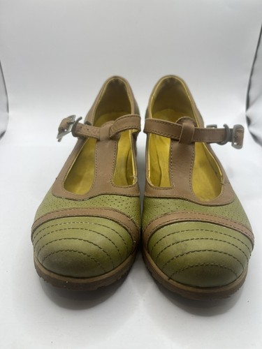 Ara Womens Shoe Size 8 Green Leather T Bar Shoes Buckle Close Retro Rockabilly