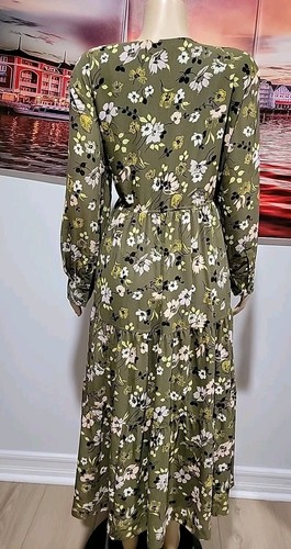 Madewell Cinch-Waist Tiered Midi Dress in Wildblooms Green Sz L Long Sleeve #F - Picture 7 of 16