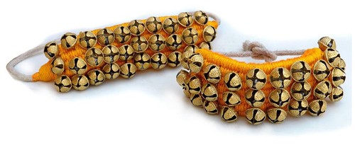 Yellow Pads Ghungroo Pair 3 Lines Of Brass Bells Mounted On Good Quality Ghangru - Picture 3 of 3
