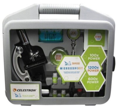 Celestron Anfängermikroskop 28-teiliges Kit Vergrößerung 100x-1200x #44120 (UK)