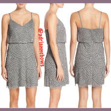 NEW Adrianna Papell Sequin Art Deco Blouson Dress in Silver Grey SZ 10  N181