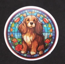 Cocker Spaniel With Roses Puppy Dog In Stained Glass Window Sticker 2" (AI)