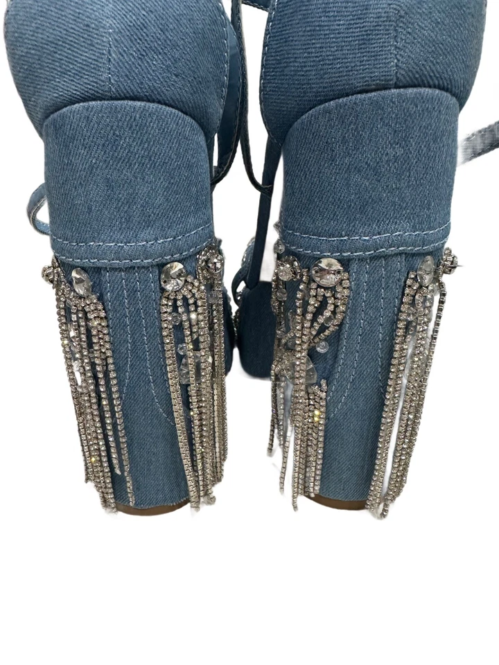 Zapatos Tacones Gruesos con Flecos Diamantes de Imitación AZALEA WANG NADIE LO HACE MEJOR Talla 9 Foto 3 de 3